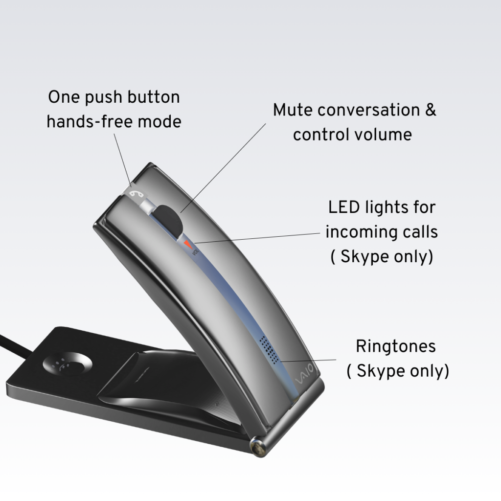 Features of Sony Mouse: One push button hands-free mode, Mute conversation & control volume, LED lights for incoming calls ( Skype only), Ringtones ( Skype only)