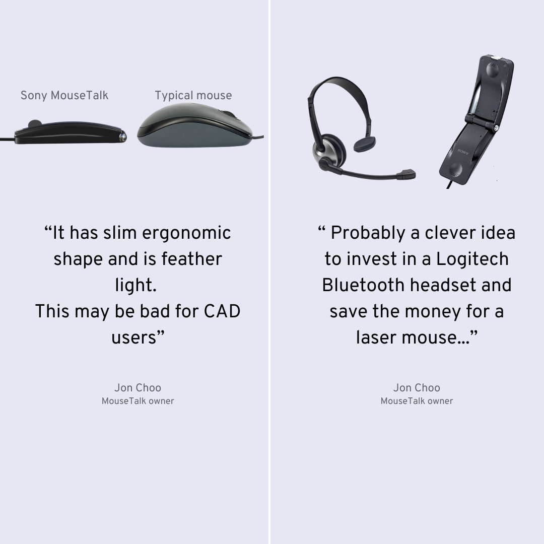 Sony Mouse has slim ergonomic shape and is feather light. This may be bad for CAD users” “ Probably a clever idea to invest in a Logitech Bluetooth headset and save the money for a laser mouse...”